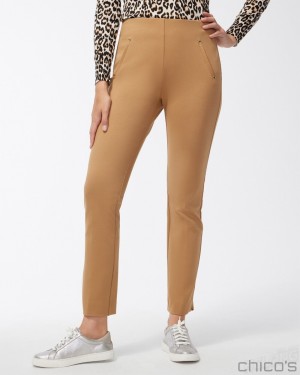 Chico's Juliet Ponte Trim Detail Ankle Pants Pants Camel | 346-AWMRCT