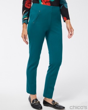 Chico's Juliet Ponte Trim Detail Ankle Pants Pants Peacock Teal | 413-FJKHOM