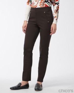 Chico's Juliet Ponte Trim Detail Ankle Pants Pants Cocoa Bean | 423-QWSAGL