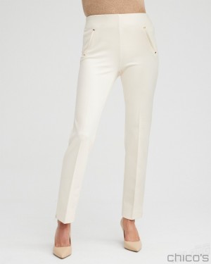 Chico's Juliet Ponte Trim Detail Ankle Pants Pants English Cream | 653-RYUOHM