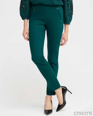 Chico's Juliet Ponte Trim Detail Ankle Pants Pants Enchanted Forest | 902-YLZWFT