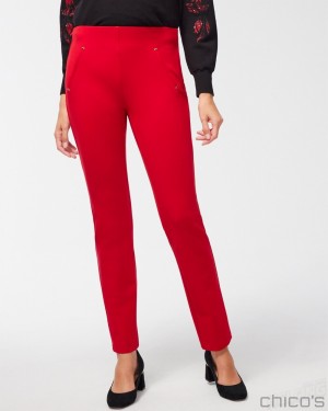 Chico's Juliet Ponte Trim Detail Pants Pants Wild Poppy | 247-MBSHJO