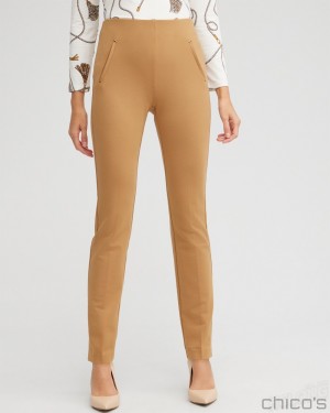 Chico's Juliet Ponte Trim Detail Pants Pants Camel | 548-YXPIUL