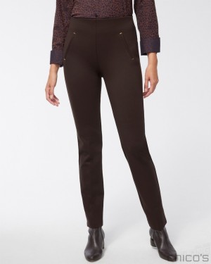 Chico's Juliet Ponte Trim Detail Pants Pants Cocoa Bean | 732-PWNAEF