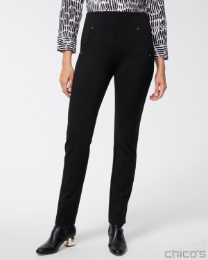 Chico's Juliet Ponte Trim Detail Pants Pants Black | 751-OBXKCS