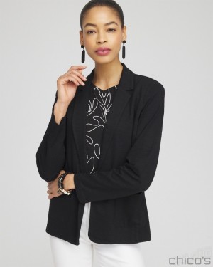 Chico's Knit Cotton Blend Blazer Jackets & Coats Black | 359-LPSQJE