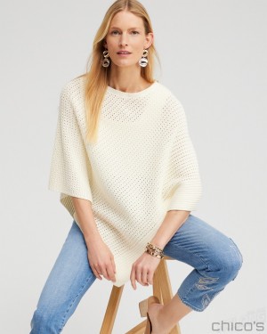 Chico's Knit Triangle Poncho Ponchos & Ruanas English Cream | 145-KITNCW