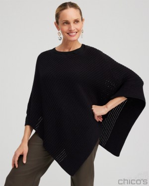 Chico's Knit Triangle Poncho Ponchos & Ruanas Black | 512-ZWVOKF