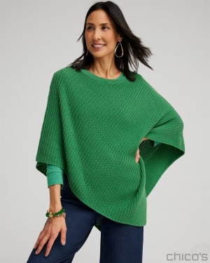 Chico's Knit Triangle Poncho Tops Twisted Ivy | 709-ETWQNS