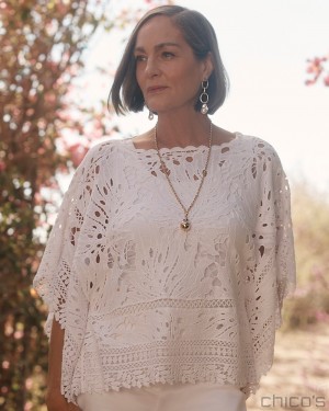 Chico's Lace Crochet Poncho Ponchos & Ruanas Alabaster | 857-BWOAVZ