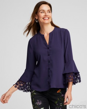 Chico's Lace Detail Long Sleeve Top Blouses & Shirts Dewberry | 054-VPUBTC