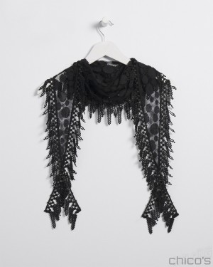 Chico's Lace Fringe Scarf Scarves Black | 298-OXVQDE