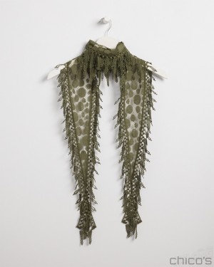 Chico's Lace Fringe Scarf Scarves Olive | 405-TCWRKU