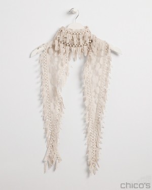 Chico's Lace Fringe Scarf Scarves Smokey Taupe | 132-VUTNEA