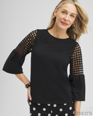 Chico's Lace Mix Top Tops Black | 743-WXBNFO