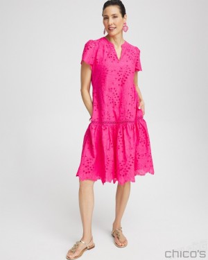 Chico's Lace Popover Dress Dresses PINK BROMELIAD | 459-AUJGYK