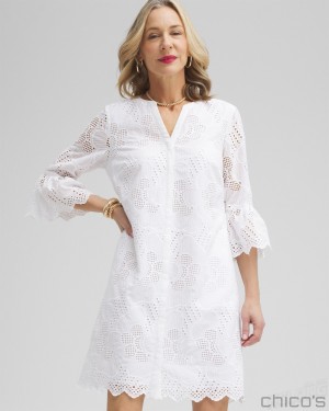 Chico's Lace Shift Dress Dresses Alabaster | 159-MAJVWL