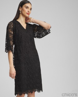 Chico's Lace Shift Dress Dresses Black | 947-HLUJGC