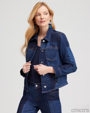 Chico's Laser Patch Denim Jacket Jackets & Coats Lenia Indigo | 850-RDAWPJ