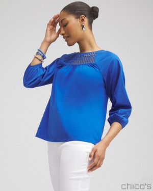 Chico's Lattice Detail Top Tees & Tanks Intense Azure | 142-GWIXTV