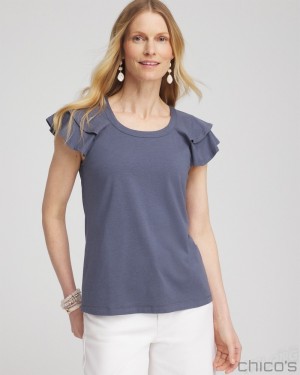 Chico's Layered Cap Sleeve Tee Tees & Tanks Soft Slate | 759-KWTISX