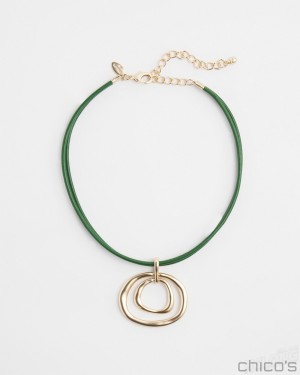 Chico's Leather Pendant Necklace Necklaces Verdant Green | 538-SCOMWB