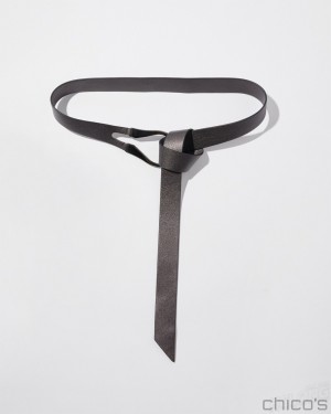 Chico's Leather Single Strap Tie Belt Belts Pewter | 410-ZIPKWR