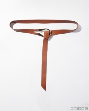 Chico's Leather Single Strap Tie Belt Belts Cognac | 859-PEQUXZ