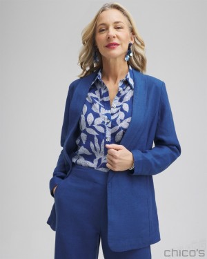 Chico's Linen Blazer Jackets & Coats Naval Indigo | 963-DTIXQW