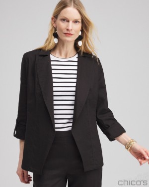 Chico's Linen Blend Stretch Blazer Jackets & Coats Black | 521-HKDQLT