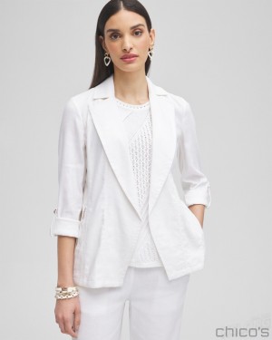 Chico's Linen Blend Stretch Blazer Jackets & Coats Alabaster | 934-EUQJXB