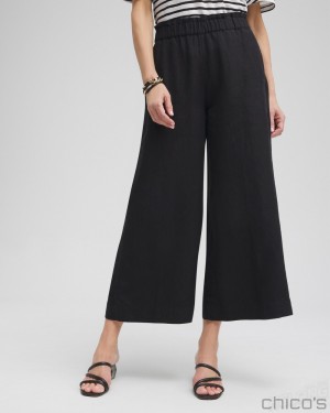 Chico's Linen Culottes Pants Black | 658-DZNGPL