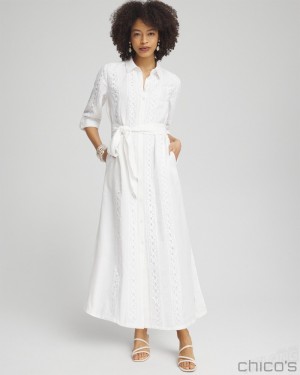 Chico's Linen Lace Shirt Dress Dresses Alabaster | 276-ANYGWQ