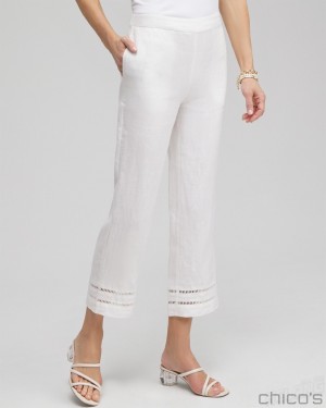 Chico's Linen Ladder Trim Cropped Pants Pants Alabaster | 943-DKOUEP