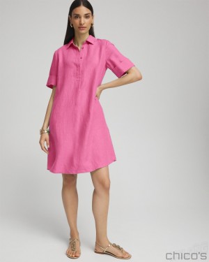 Chico's Linen Popover Shirt Dress Dresses DELIGHTFUL PINK | 806-BKCVTS