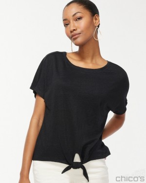 Chico's Linen Tie Front Tee Tees & Tanks Black | 591-VNZMQS