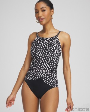 Chico's Magicsuit Pebbles Lisa One Piece Swim Black/White | 087-MUCVHK