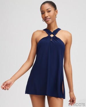 Chico's Magicsuit Square Cut Beverly Swim Dress Swim Navy | 746-BXCTAU