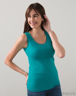 Chico's Microfiber Tank Tees & Tanks Fanfare Green | 721-JBAUFM