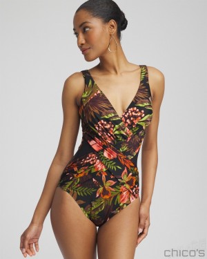 Chico's Miraclesuit Botanico Crossover One Piece Swim Multi | 031-GRQDAL