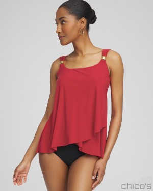 Chico's Miraclesuit Razzle Dazzle Tankini Top Swim Red | 154-RLVUHI