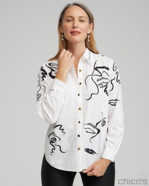 Chico's Modern Art Print Shirt Tops Alabaster | 702-OWETVA