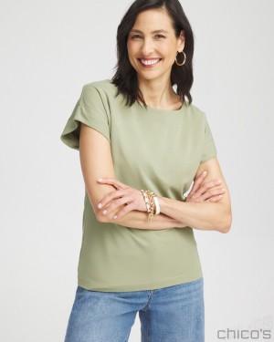 Chico's Modern Cap Sleeve Tee Tees & Tanks Jojoba Green | 478-DTOYLS