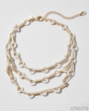 Chico's Mother of Pearl Multistrand Necklace Necklaces Gold/White | 496-LHWOUV