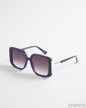 Chico's Navy Square Sunglasses Eyewear Classic Navy | 738-YOFPQE