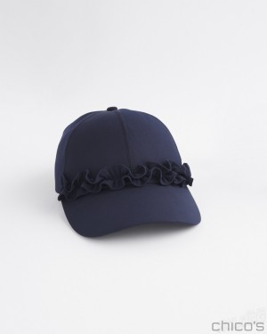 Chico's Neema UPF Ruffle Baseball Cap Hats Classic Navy | 084-YUJNAF