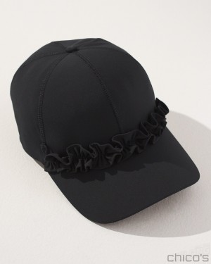 Chico's Neema UPF Ruffle Baseball Cap Hats Black | 983-LAWOSB