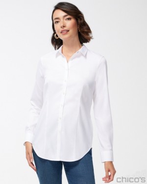 Chico's No-Iron Fitted Stretch Shirt Blouses & Shirts Optic White | 469-REMIBF