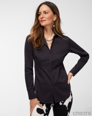 Chico's No-Iron Fitted Stretch Shirt Blouses & Shirts Black | 590-UWHAVB