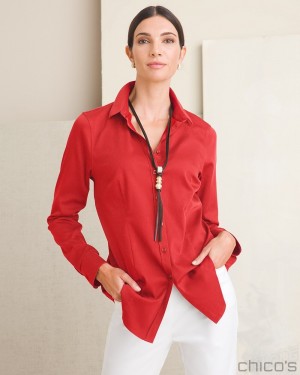 Chico's No-Iron Fitted Stretch Shirt Tops Spiced Red | 652-WERHUY